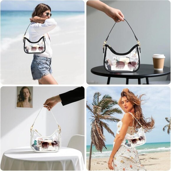 Women’s Clear PVC Shoulder Bag Hobo & Clutch for Events & Everyday Use - Picture 6 of 7